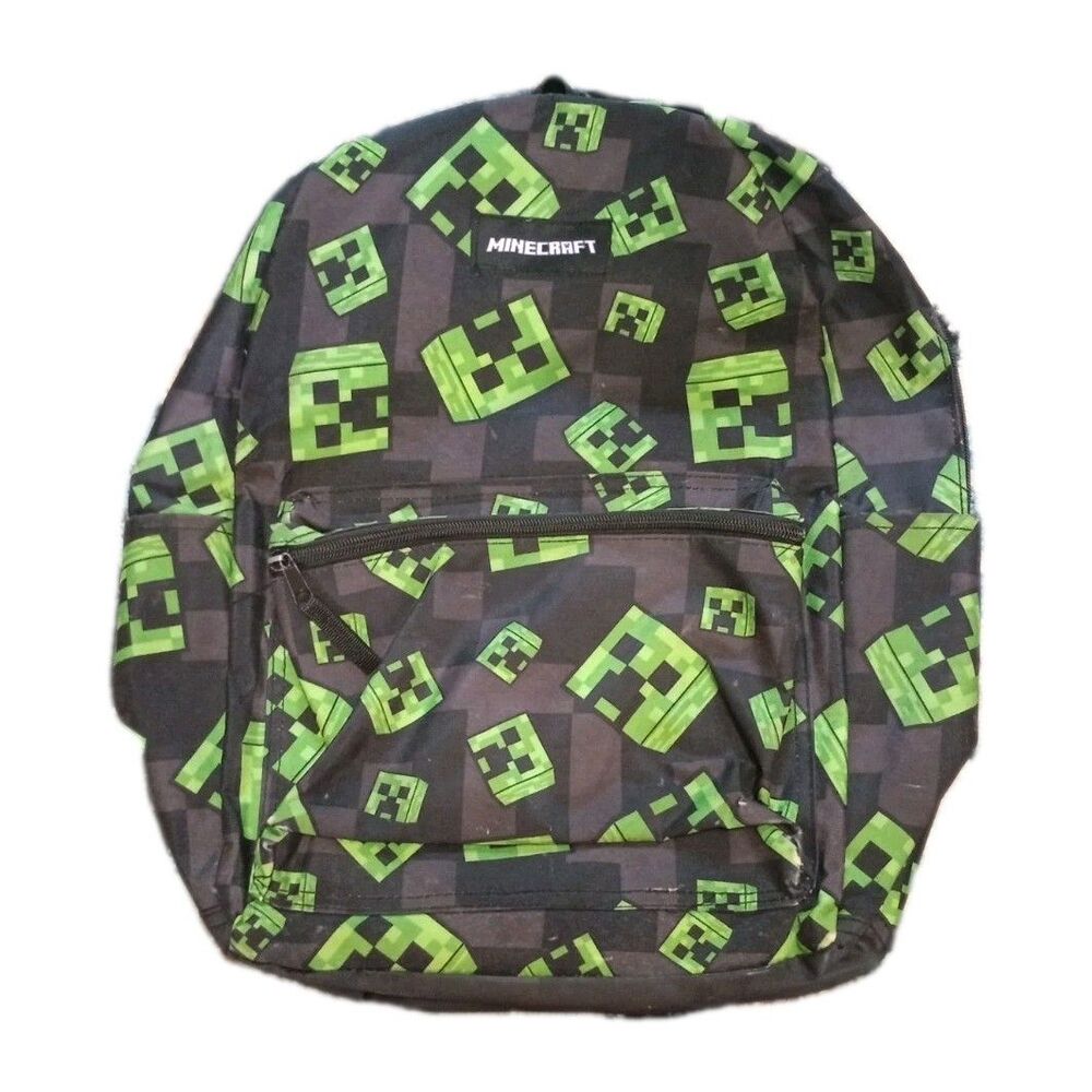 Minecraft Creeper Large Black/Green Polyester Backpack Adjustable Straps Zip